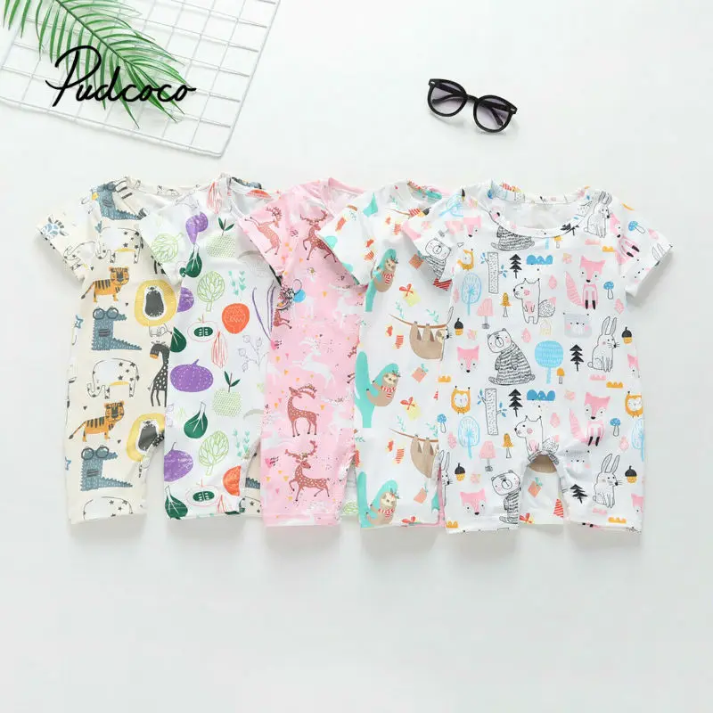 

2019 Baby Summer Cotton Romper Boys Girls 0-24 Months Kids Clothes Knitted Print Short-sleeved Jumpsuit Outfits