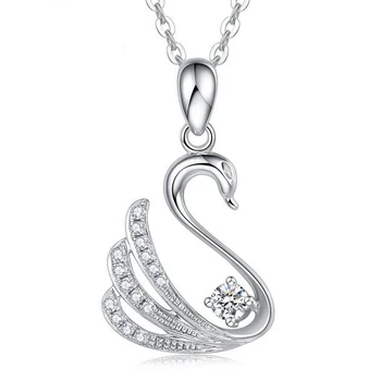 

Fashion 925 Silver Clear Zircon Cute Animal Swans Pendant Necklace For Girls Women Short Clavicle Necklace Gift Korea Jewelry