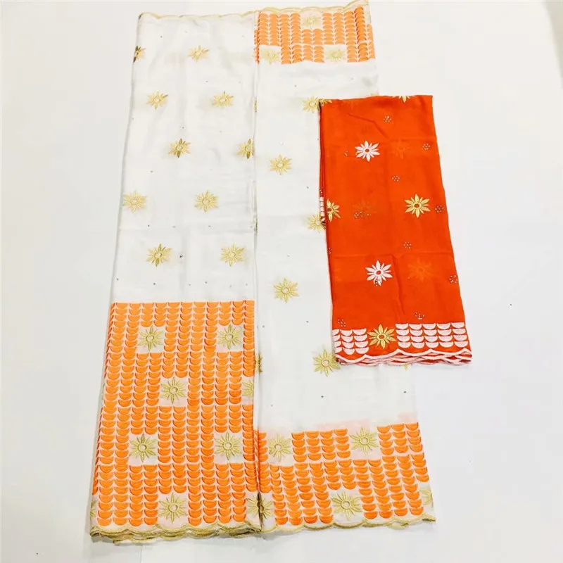 

LC!Hot sale party set embroidery African cotton lace fabric matching 2yards Swiss voile scarf material (5+2y) ! L111806