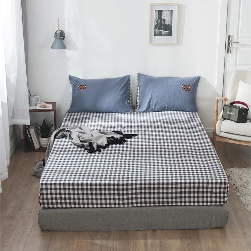 Dreamort потертый хлопок простой стиль 4 шт. queen King size постельное белье простынь на резинке+ пододеяльник+ наволочка