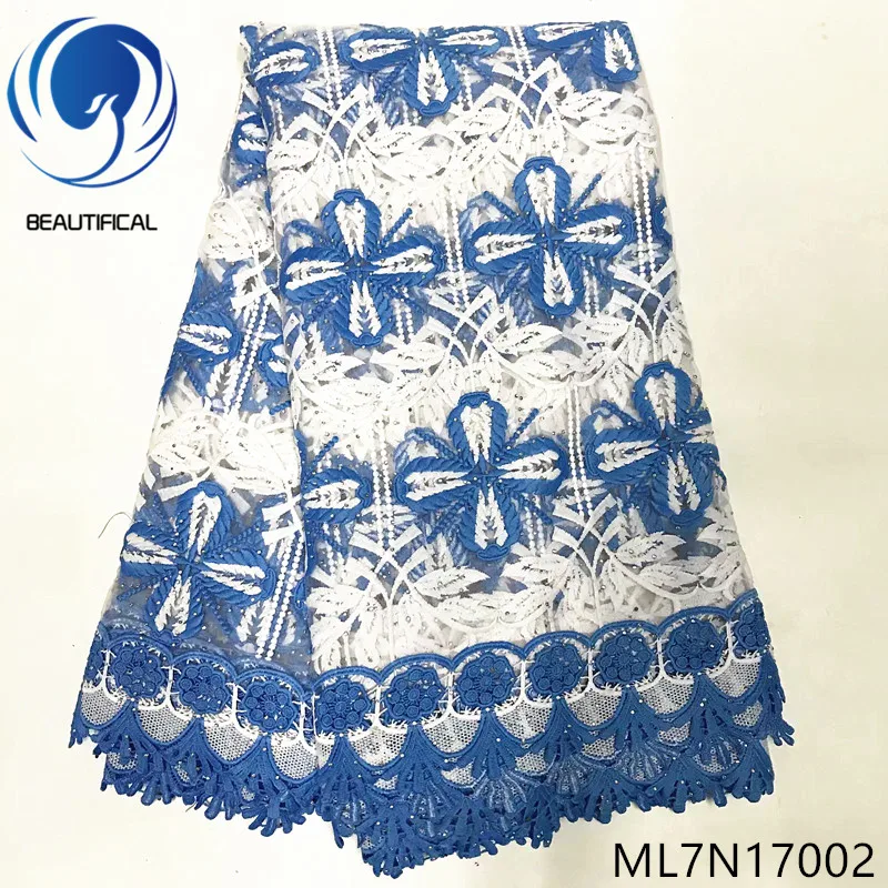 

Beautifical nigerian lace fabrics 2019 New Two-tone embroidery french net lace stones fabric for wedding 5yards/lot ML7N170