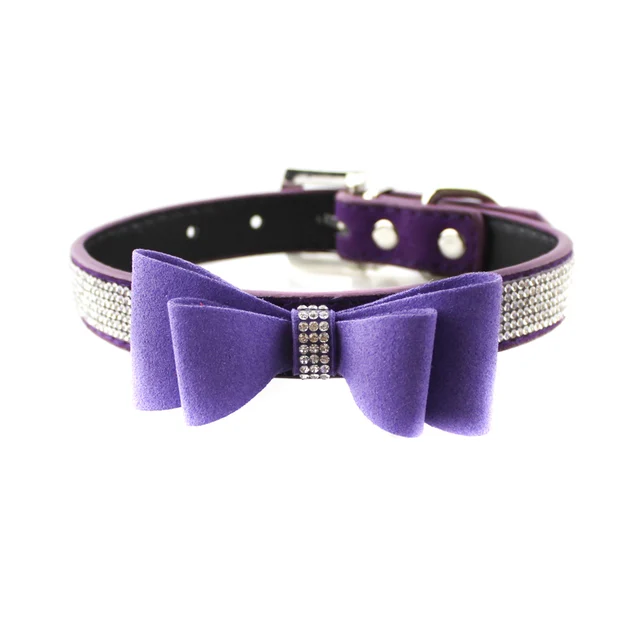 pawstrip 3 Size Bow Dog Collar Leather Suede Small Puppy Collar For