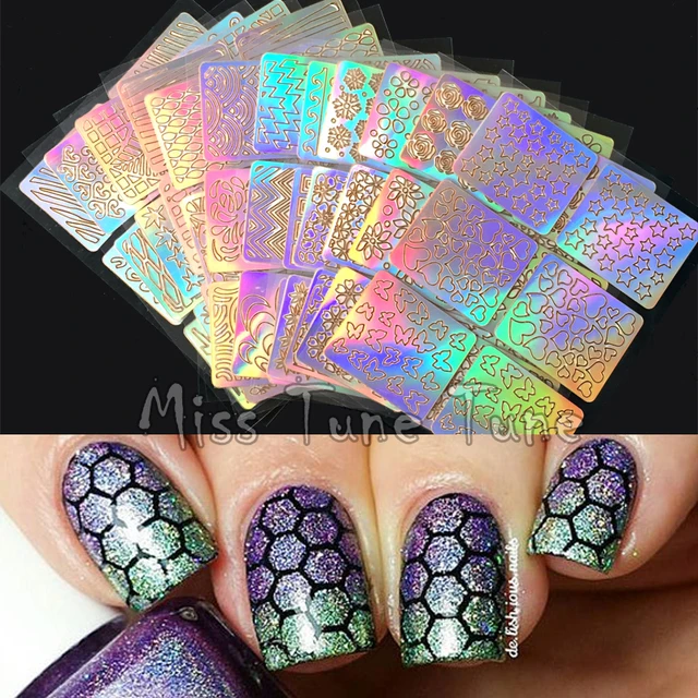 6 12 24pcs Nail Art Stencils Stamping Stickers Multiple Use Vinyls 6 12 24pcs Nail Art Stencils Stamping Stickers Multiple Use Vinyls Tips Manicure