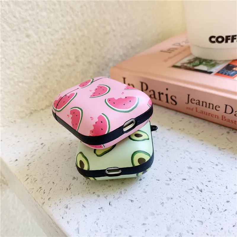 Cute Avocado Watermelon Matte Earphone Cases For Apple Wireless Bluetooth Headset Airpods 1 2 Protection Skin Accessories Cover