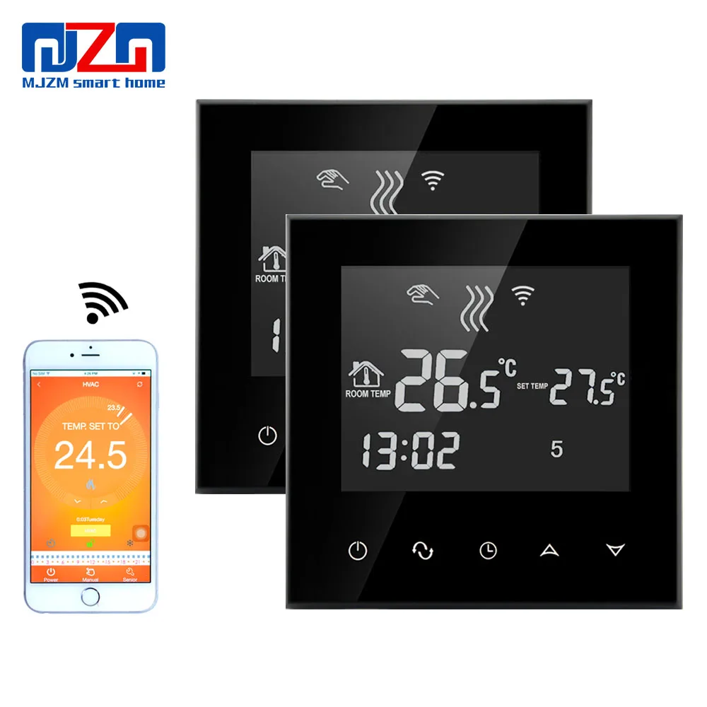 

MJZM 2pcs 16A03-4HH-WiFi Thermostat for House Heating Home Temperature Controller Large LCD Touch Screen Thermoregulator Black