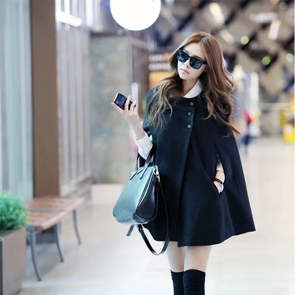 

Women Lady Cloak Poncho Coat Loose Fashion Outwear Medium Length Clothing For Winter KA-BEST