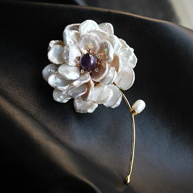 

WKOUD EAM / high quality 2018 handmade 925 sterling silver pearl flower brooch ladies accessories S#B060