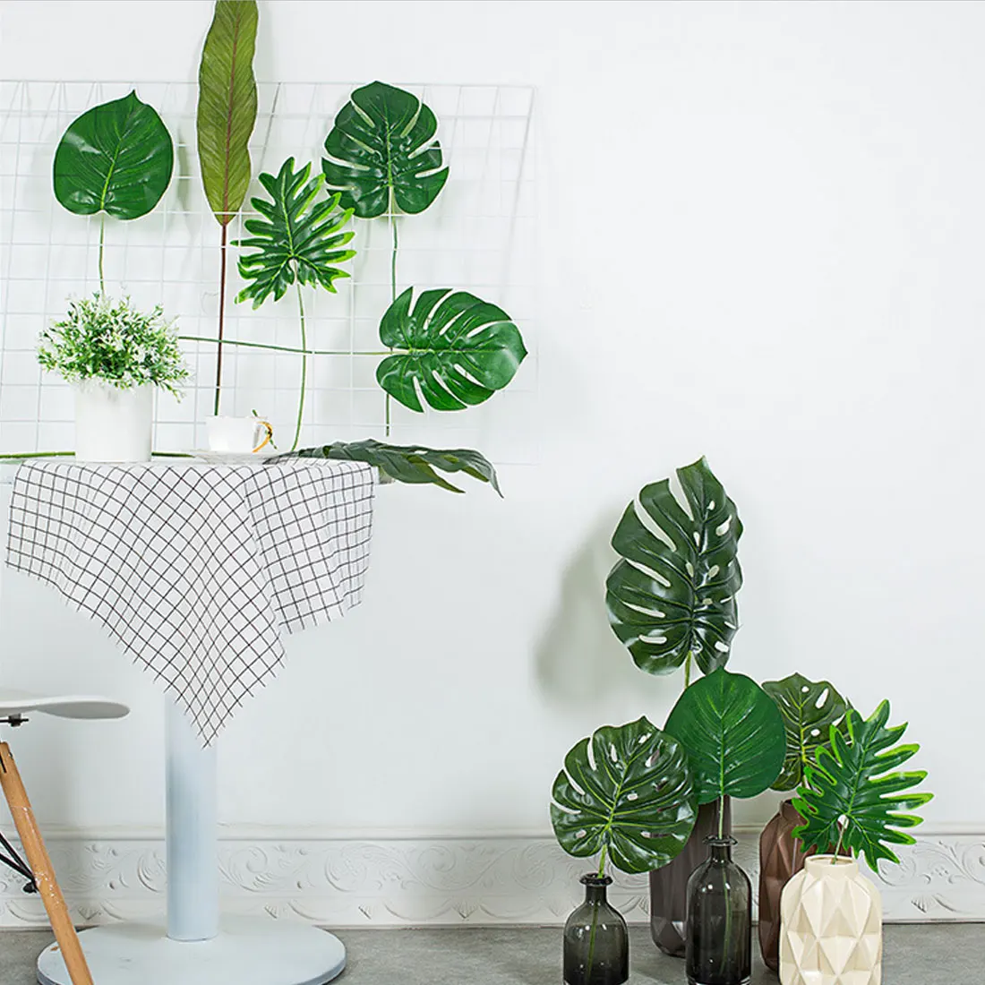 Birthday Party Decorations Adult Decorative Plants 5 10 pcs Large Artificial Fake Monstera Palm Tree Leaves Green Plastic Leaf