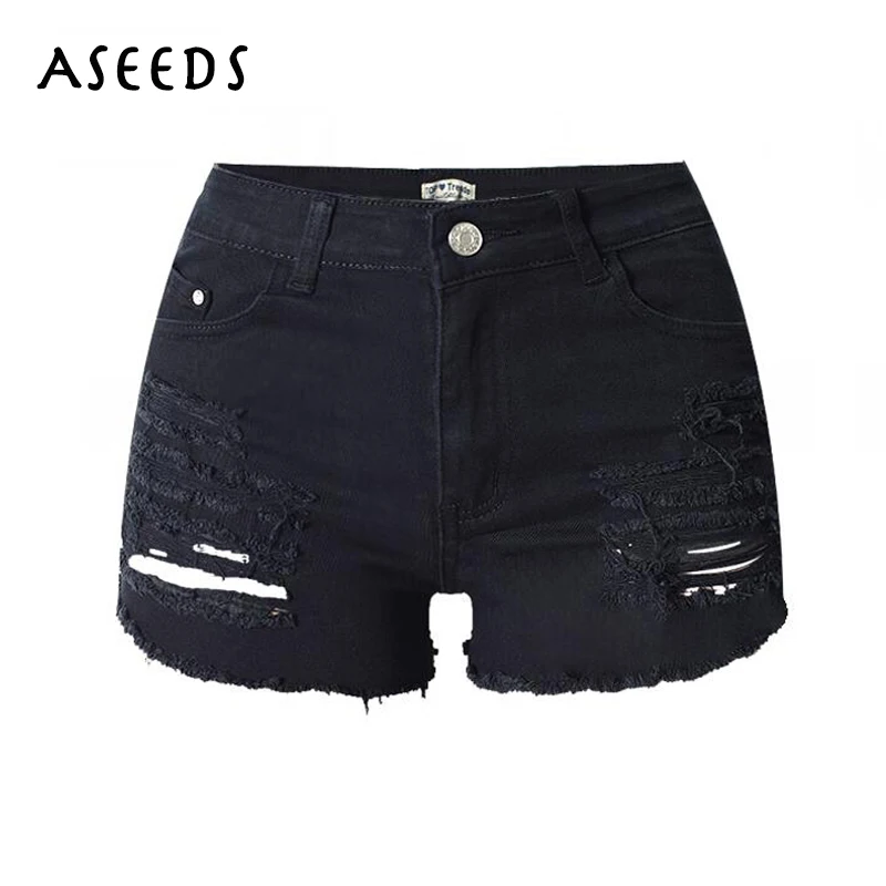 Summer 2017 High Waist Shorts Women Black Ripped Sexy Cotton Jean Denim