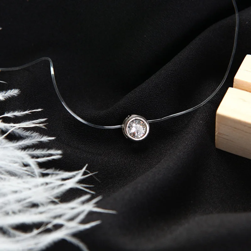 

Trendy Simple Women Girl Necklace Shiny Cubic Zircon Transparent Fishing Line Short Chain Pendant Choker Neckalce Jewelry Gift