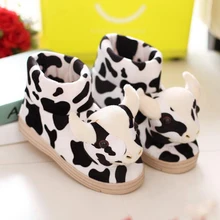 2016 zapatillas de invierno zapatillas de dibujos animados de impresión de la vaca animal lindo zapatillas, zapatos caseros, zapatos de algodón