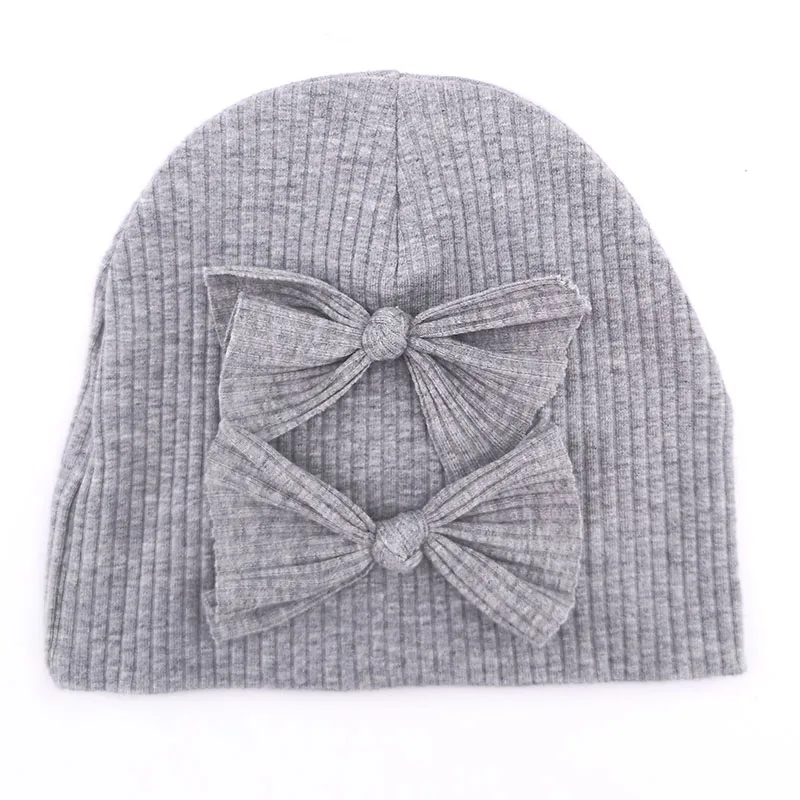 Cute 0-6 Months Newborn Baby Girls Bow Ribbed Cotton Beanies hats Kids Childs Autumn Winter Knitted Hat caps For New Born Gifts