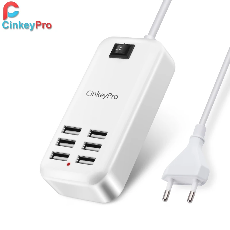 

CinkeyPro 6-Ports USB Charger with LED light 5V/3A Fast Table Charging for iPhone iPad Samsung Mobile Phone Universal