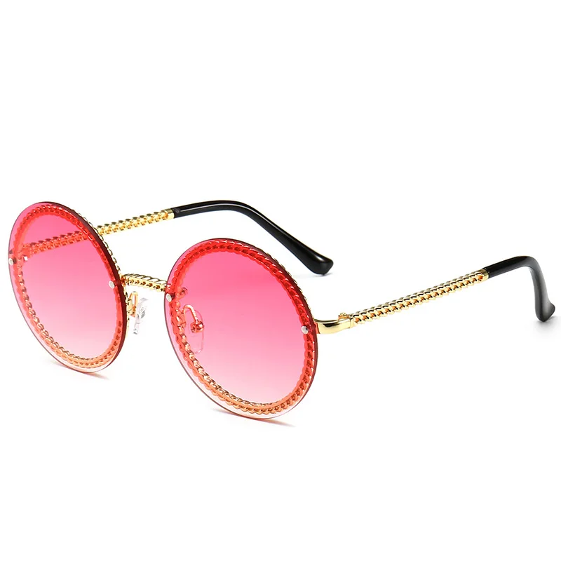 Роскошные модные круглые солнцезащитные очки для женщин, Ретро стиль, фирменный дизайн, цепочка, металлическая оправа, тенты, солнцезащитные очки для женщин, очки для мужчин - Цвет линз: C4 GoldGradient pink