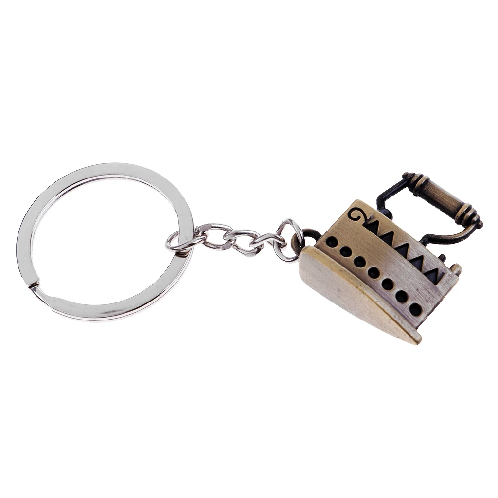 Simulation Vintage Metal Mini Ironing Model Key Ring Keychain Bag Car Pendants