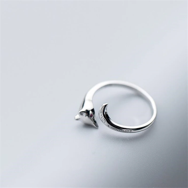 Кольцо «Лиса» из стерлингового серебра 925 пробы в стиле панк, открытые Размеры 6, 7, 8 для модных женщин, девушек, вечерние ювелирное серебряное кольцо J4455