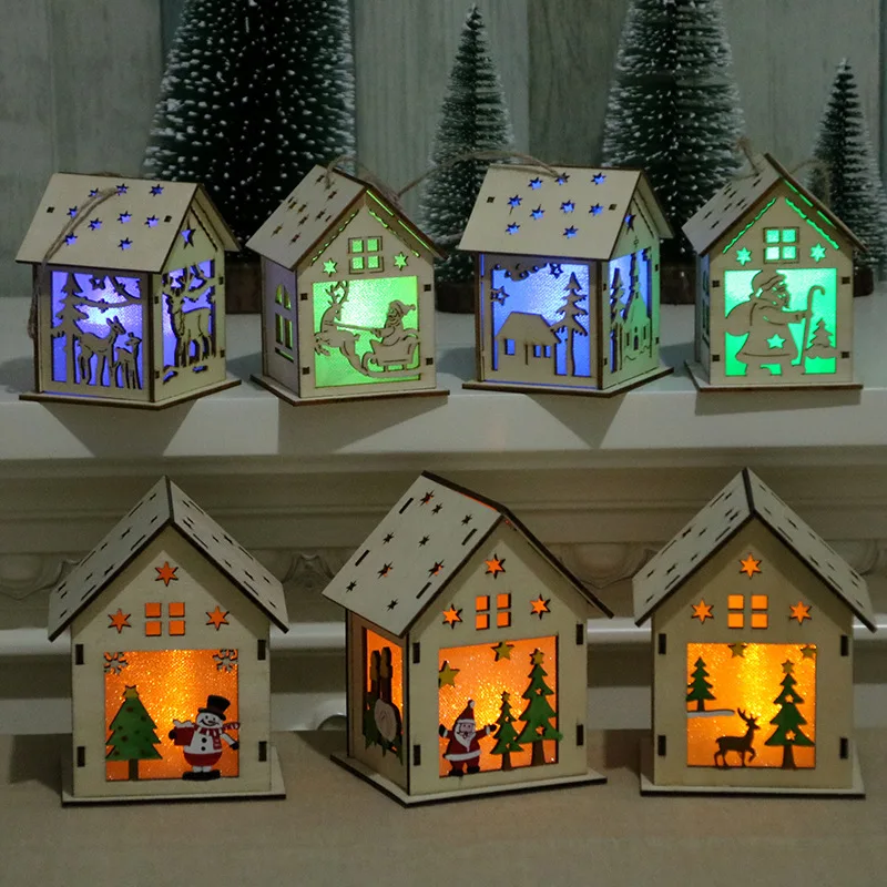 

New Luminous Snow House Bar Christmas Tree Decoration Wooden Christmas Ornaments Gift Party Xmas Tree Desk Deco