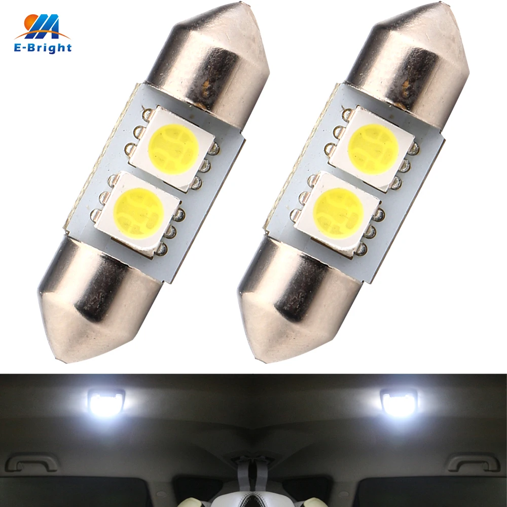 YM E Bright 2PCS White 5050 2 LED 31mm Festoon Dome LED Car Light Bulbs