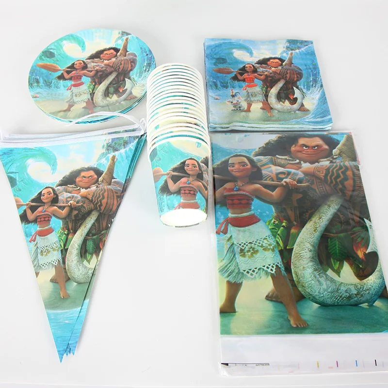 

71pcs/lot Maui Moana Movie Theme Tableware Sets Plate+Cup+Napkin+tablecloth+Banner Kid's Birthday Party Supplies Decor