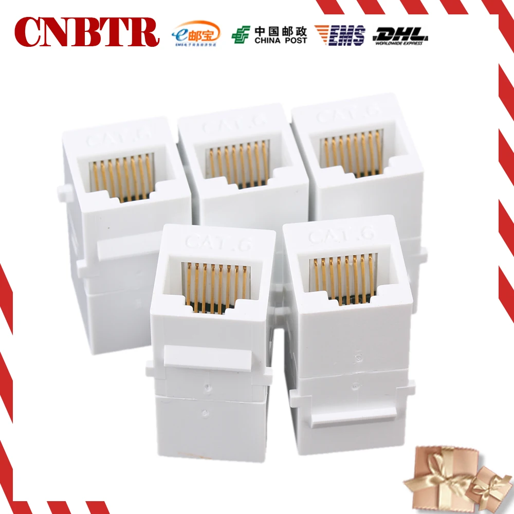 

CNBTR 5pcs Female to Female RJ45 UTP Keystone Wall Jack Coupler Adapter Cat6 White