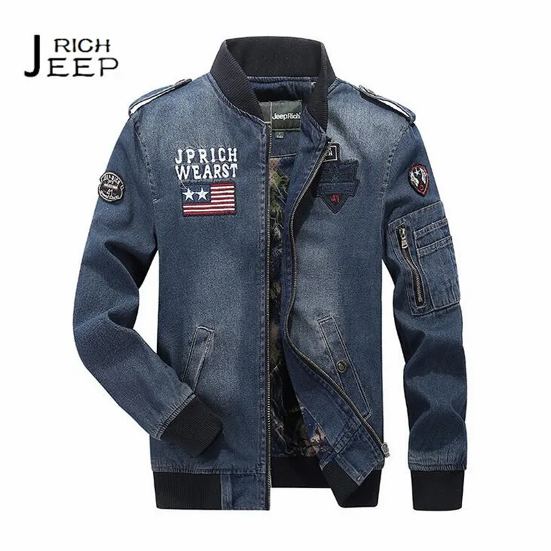 RICH AFS JEEP Vintage O neck Fashion mans Denim Jacket,Full Sleeve