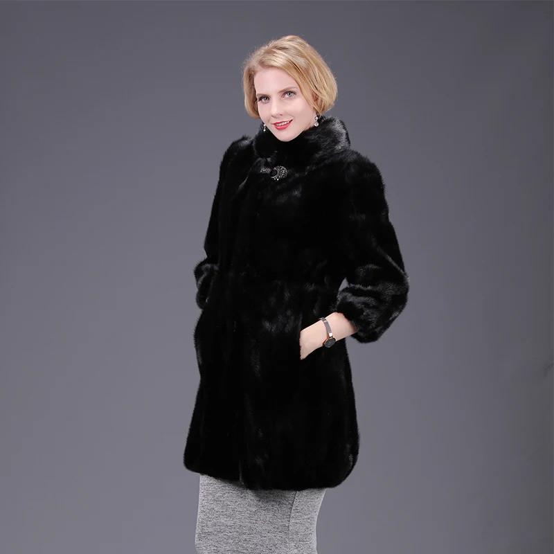 

2018 new real mink fur fox fur coat jacket high aquality black solid women natural fur coat thick warm street style