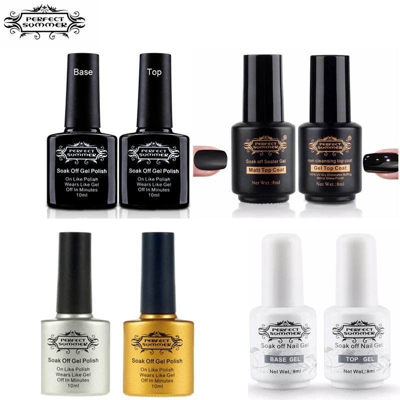 

Perfect Summer 10ml Base and Top Coat Set Clear Color 8ml Nail Gel Polish Matte Top Coat and Non Cleansing Mirror Finish Cover