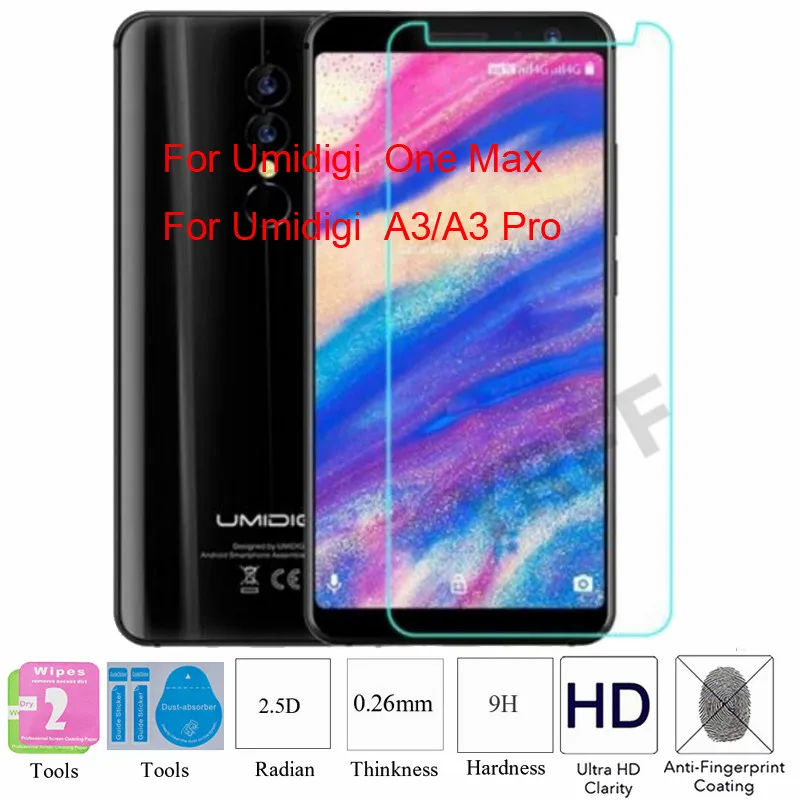 2 шт для UMIDIGI UMI A3 Pro Закаленное стекло Защитная пленка One Max Бесплатные