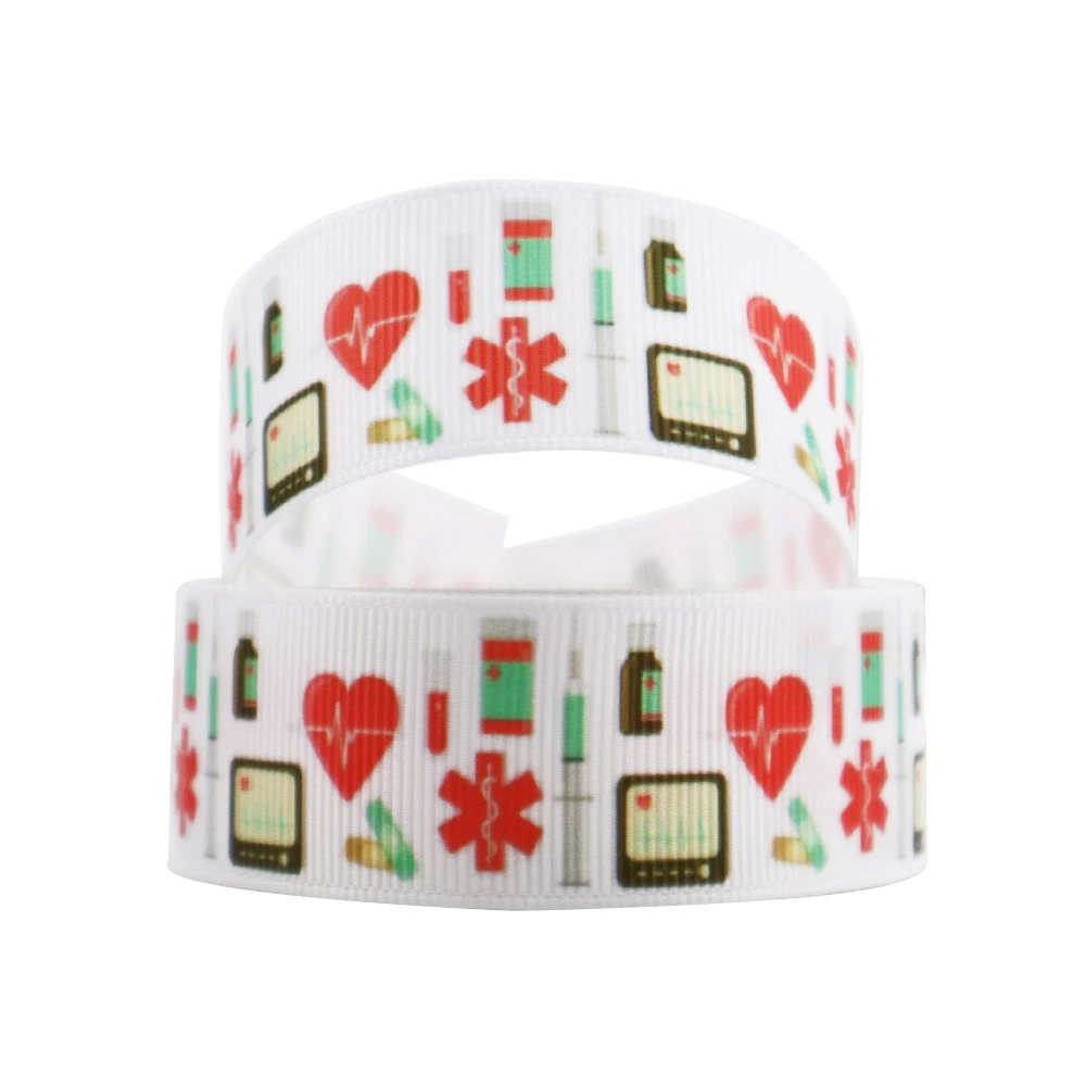 

david angie 22mm 25mm heart nurses Printed Grosgrain Ribbon 5yards,DIY Hair Bows Materials,DIY Party Decoration,5Yc3662