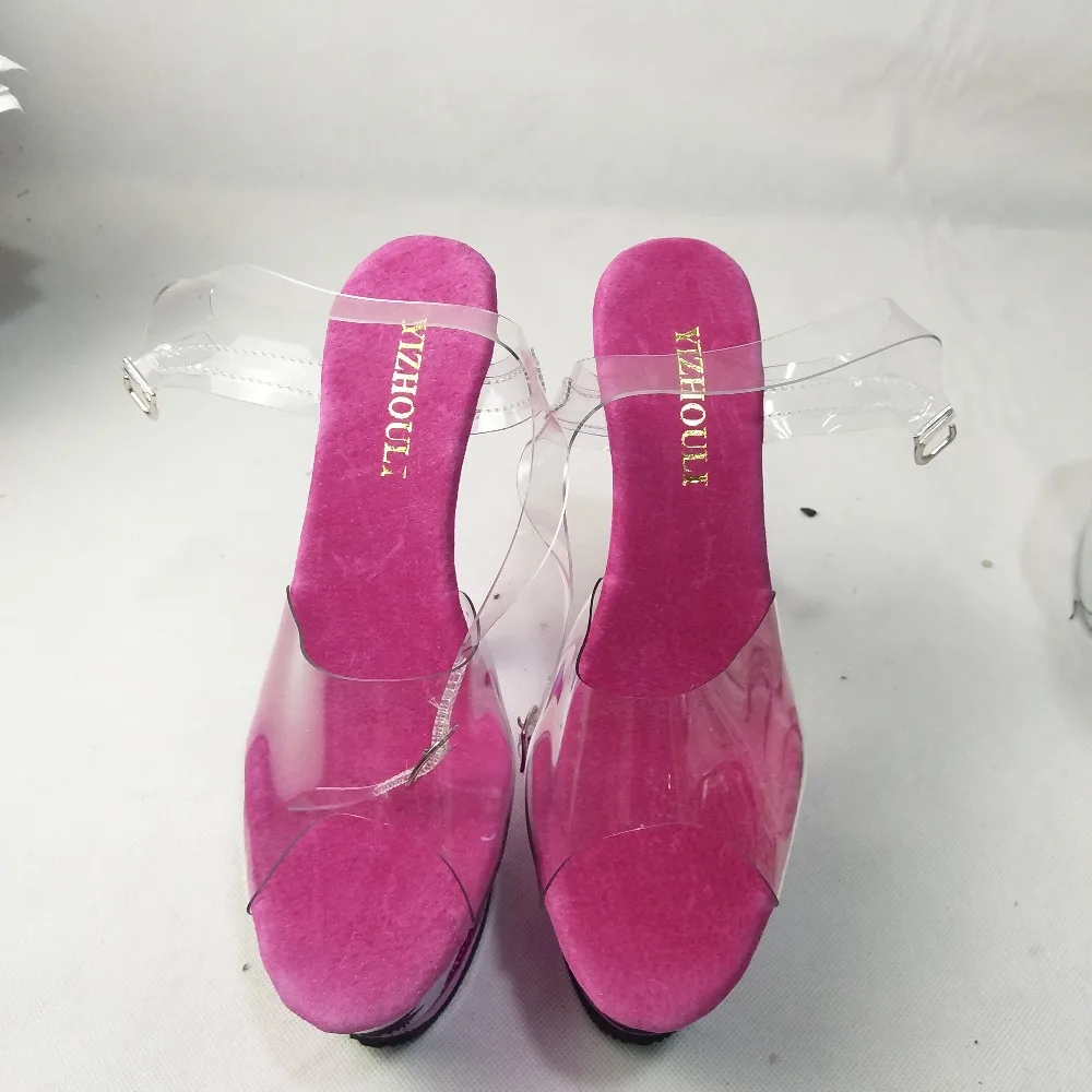 17cm, transparent fish mouth, with button hollow waterproof platform sandals, stage Dance Shoes