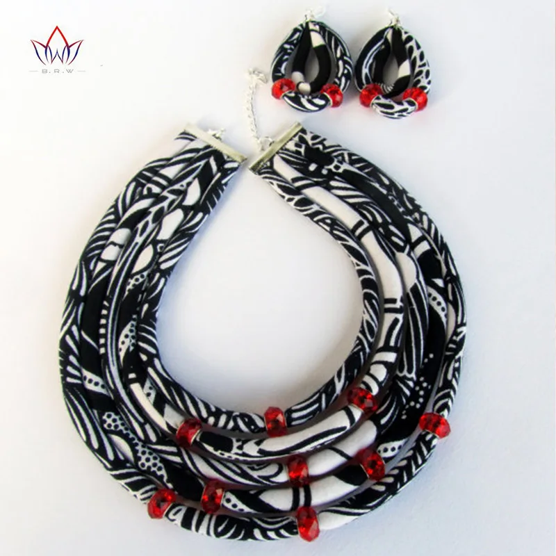 

BRW 2019 Fabric African Earrings and Necklace Hoop Earrings Ankara Handmade Jewelry African Necklaces and Earrings Set WYB201