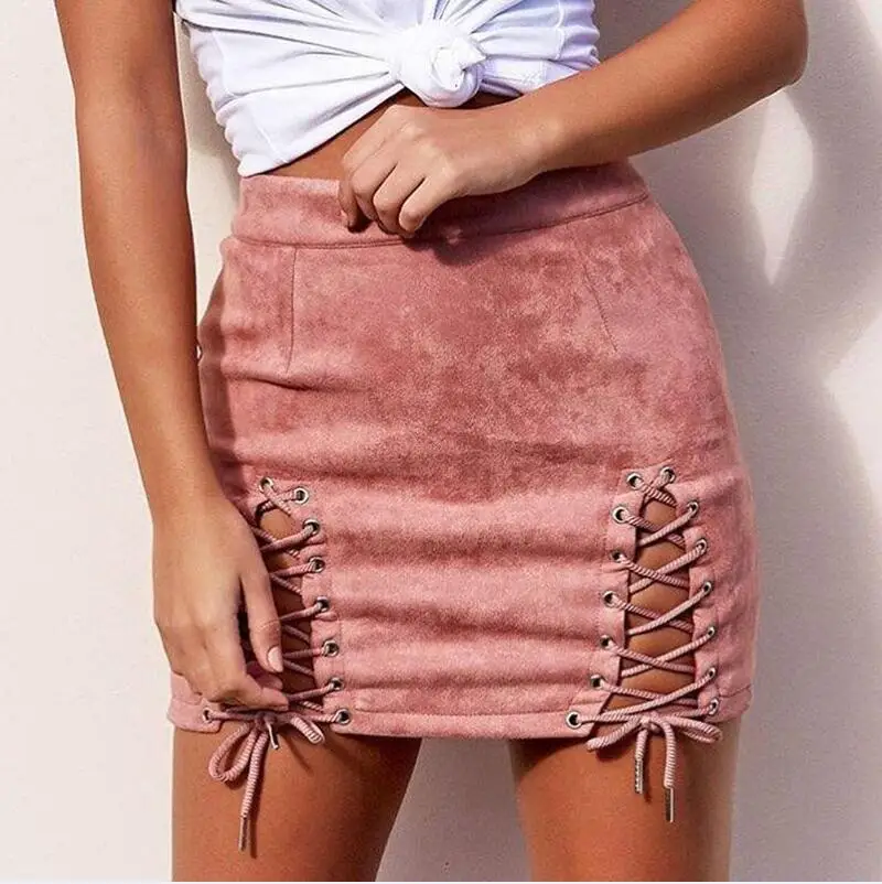 Women Fashion Autumn Lace Up Mini Skirt 8 Colors Hip Package High Waist ...