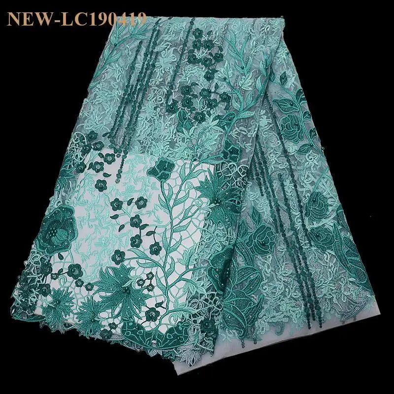 

Green color French tulle lace fabrics High Quality African Embroidered Net Lace Fabric Tulle lace fabric For Evening Dress GNX03