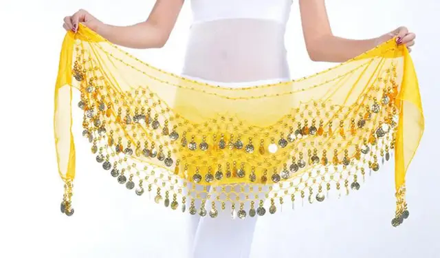 1 piece 3 Rows 128 Gold Coins Belly Dance Costume Hip Scarf Skirt Belt Wrap Waist New Brand yellow