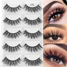 5 пар, настоящие 3D норковые волосы, натуральные длинные накладные ресницы, красивые накладные ресницы из норки, толстые крестовые Искусственные ресницы, удлинение, инструмент для макияжа