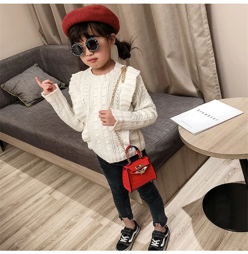 Mini bolso de mensajero de moda con cadena pequeña y bonita para chica, de marca de lujo, de diseñador, bolso cruzado con cerradura para niños, de cocodrilo PU chico niños ¡bolso!