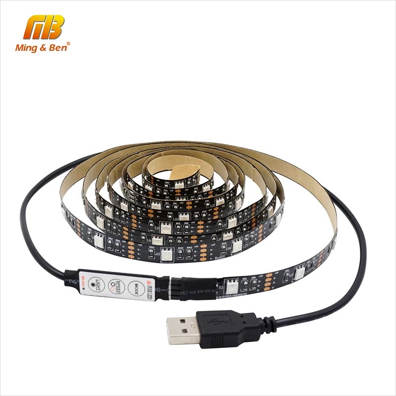 

[MingBen] USB LED Strip RGB With 3Key Controller SMD5050 TV Background Lighting Kit Cuttable 30leds/m 0.5M 1M 2M DC5V Waterproof