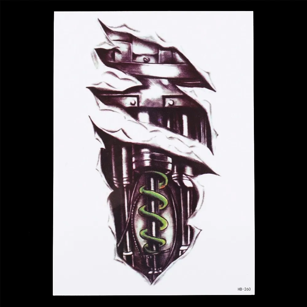New 1 PC 3D Modern Halloween Design Removable Tattoo HB260 Waterproof Robot Arm Temporary for Women Men Body Art Tattoo Stickers