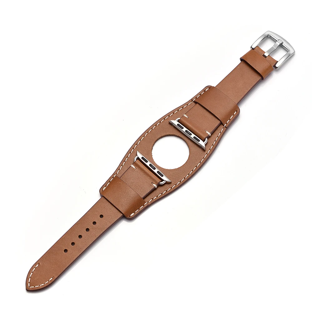 Роскошный панк-браслет для Apple Watch 38 мм 42 мм ремешок из натуральной кожи для iWatch 40 мм 44 мм Серия 1 2 3 4 кожаный ремешок для часов - Цвет ремешка: Brown