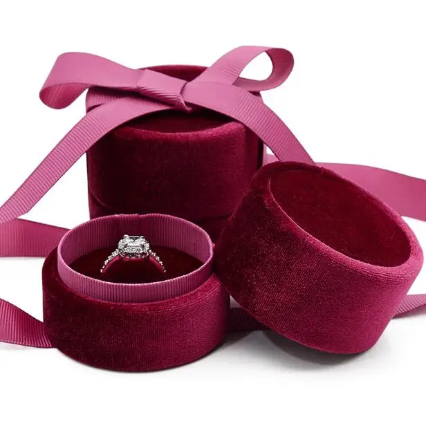 Ювелирных изделий упаковочная коробка в фиолетовый бархат круглый бант для кольца кулон и ожерелье - Color: ring box