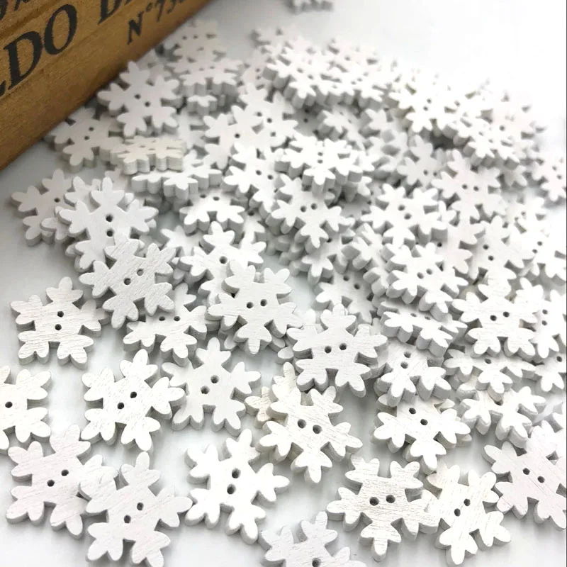 

18mm white Christmas Snowflake wooden Buttons 2 holes 10/50/100pcs Sewing Accessories WB213