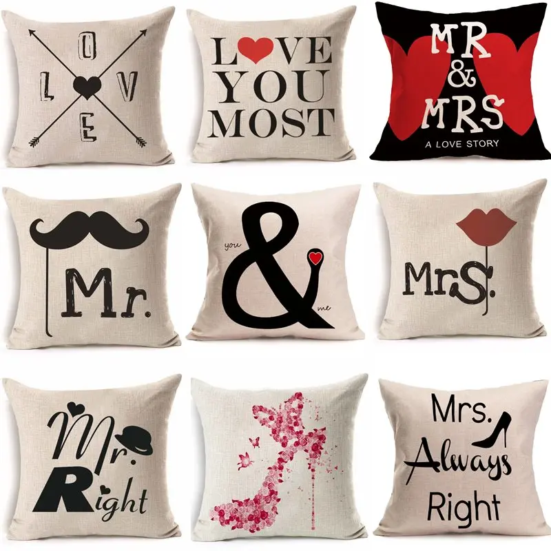 

1pcs 43*43cm cotton linen cushion cover pillowcase Mr Mrs Love Wedding Marriage Home Decor Decoration Party DIY Favors 40172