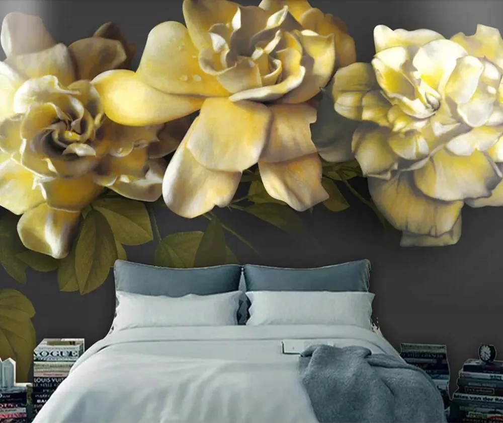 

Custom 3D hd large embossed gardenia vintage background wall painting