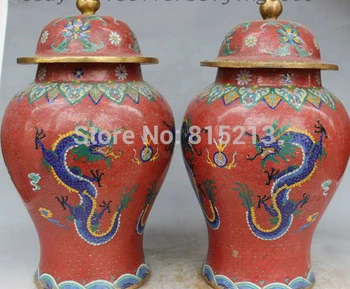 

bi001335 Royal Chinese Palace Cloisonne Bronze Gild Dragon Pot Vase Tank Jar Crock Pair