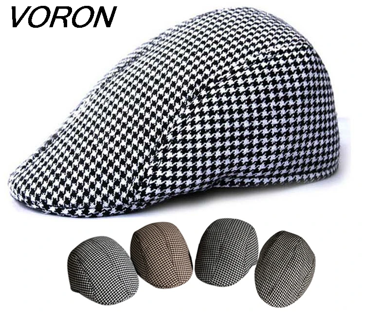 

VORON 2017 new Spring and autumn womens knit berets men vintage boinas plaid woolen warm hat toca casual beret cap