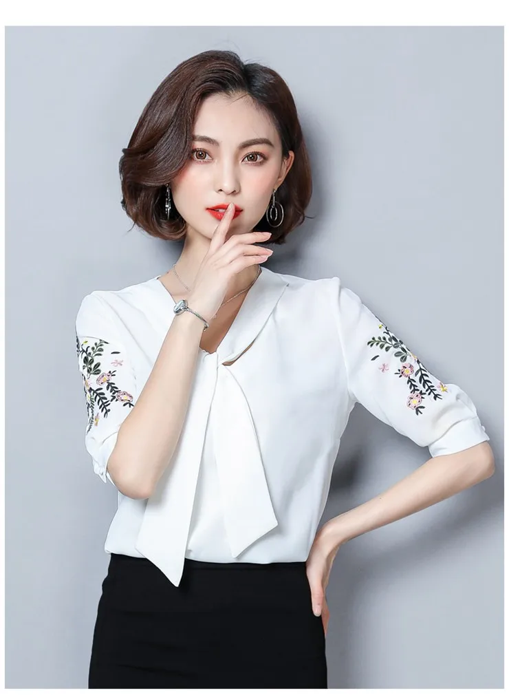 2018 New Arrival Lady Blouse Summer Fashion Shirts Floral Embroidered Tops Plus Size Short Sleeve Office Chiffon Blusas Feminina (10)