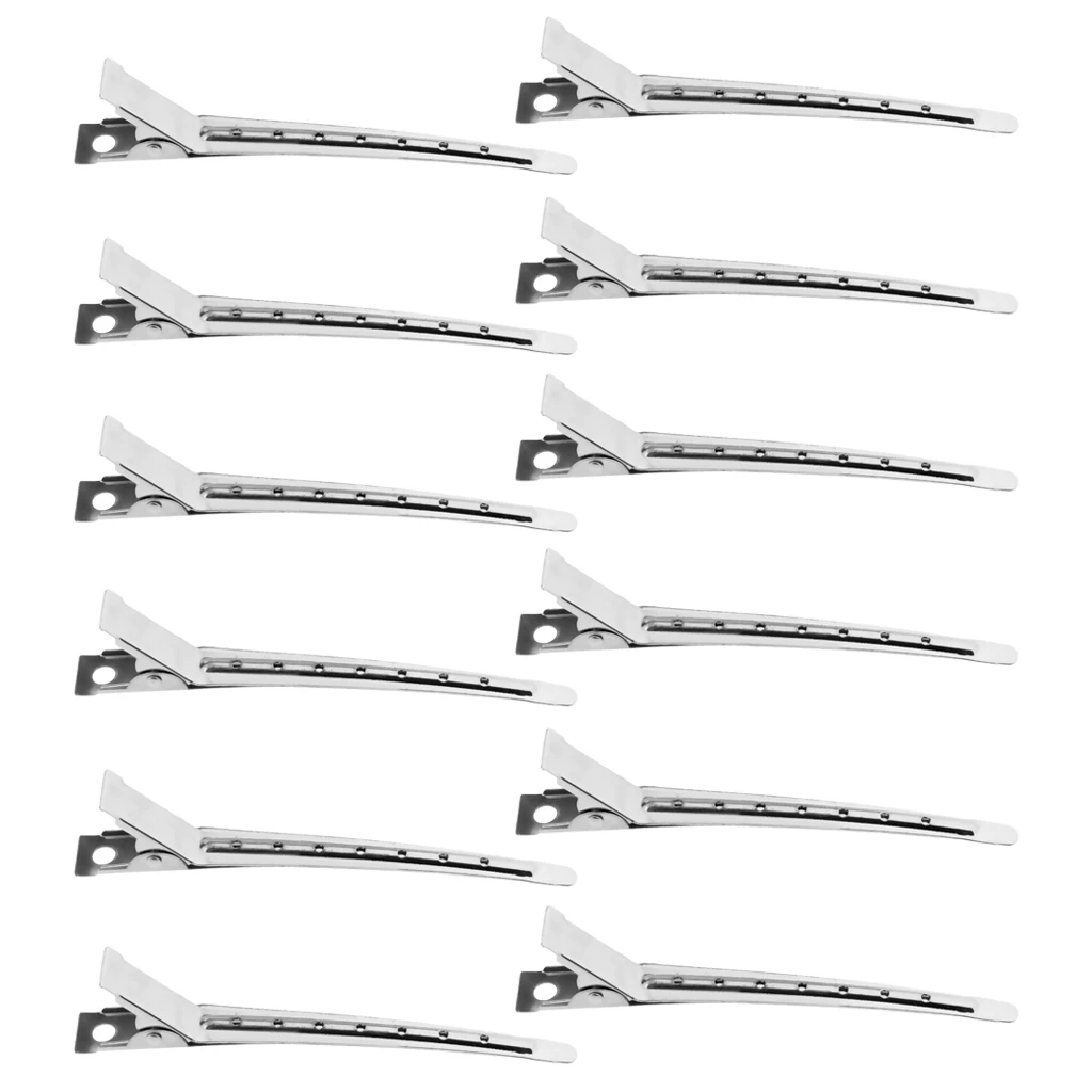 12Pcs Pro Stainless Steel Duck Teeth Hair Clips Clamps Hairdressing Salon Hair Grip Crocodile DIY Accessories Hairpins-Non-Slip
