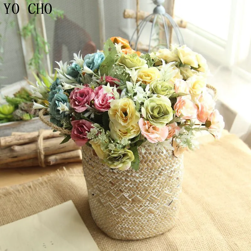 YO CHO 2pcs Artificial Flowers High-end European Wild Roses Bouquet For Wedding Home Garden Decoration DIY Balcony Party Decor YO CHO 2pcs Artificial Flowers High-end European Wild Roses Bouquet For Wedding Home Garden Decoration DIY Balcony Party Decor