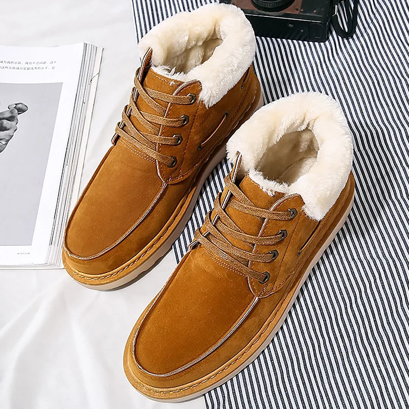 

Winter men's shoes velvet microfiber ankle boots for men warm with fur snow boots men non-slip rubber boots for men