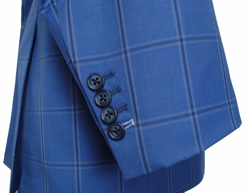 Made high quality 150's worsted wool blue windowpane check Men Suit for wedding business causal suit